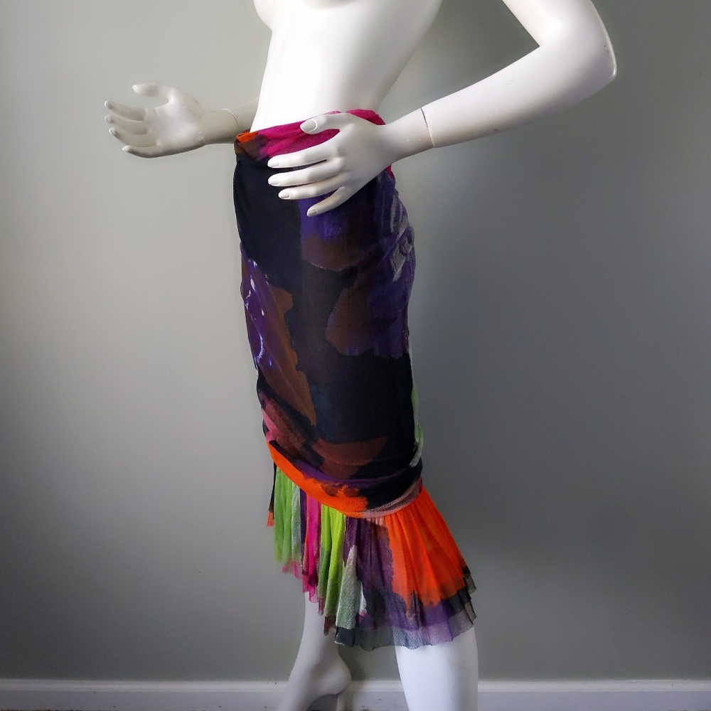 VTG 90s Christian Lacroix Mesh Ruffle Back Skirt S